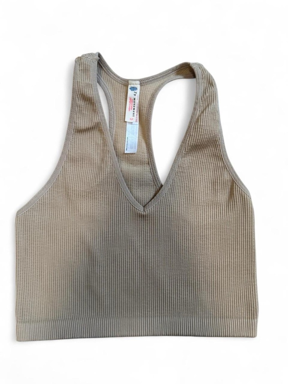 FP Movement by Free People Ribbed V-Neck Racerback Tank Top in Taupe